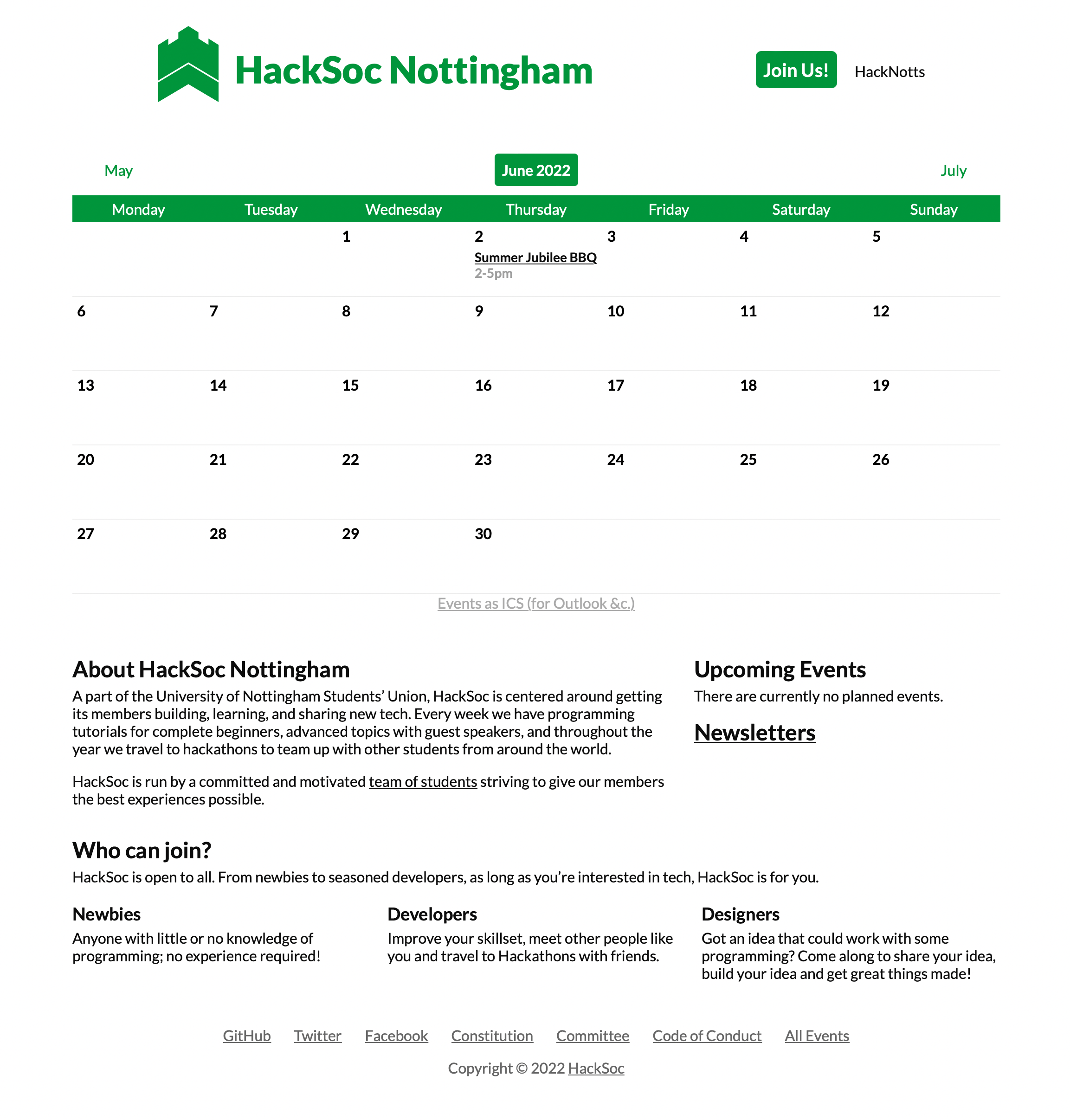 A screenshot of HackSoc&rsquo;s old (pre-2022) website.